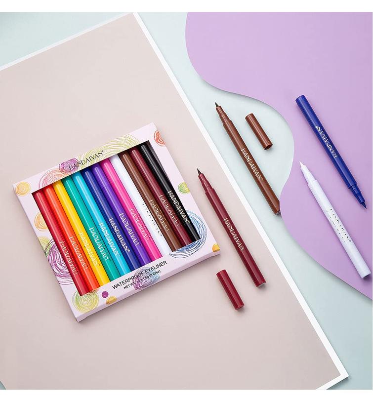 Eye Liner 12 Colors Matte Liquid Eyeliner Set Rainbow Colorful Neon Eyeliner Pencil Pigmented Waterproof Smudgeproof Long Lasting