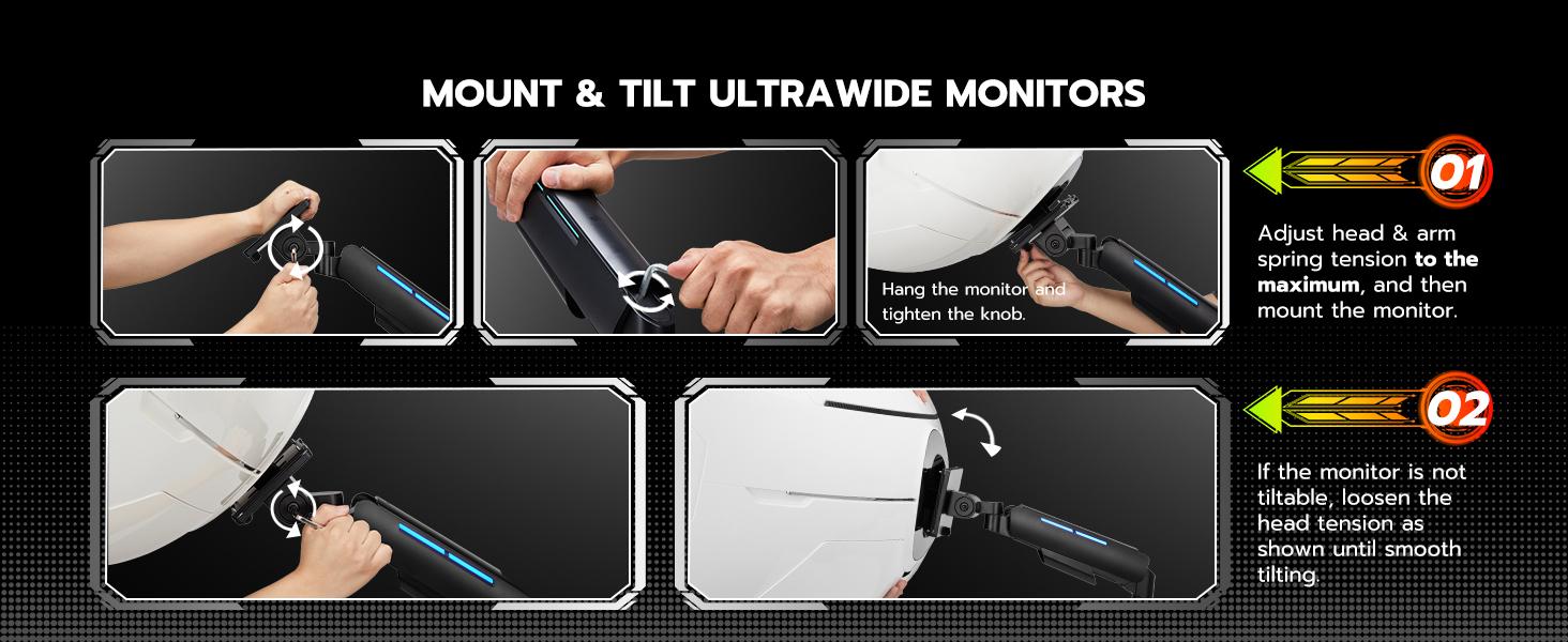 ARES WING Single/Dual Heavy Duty Monitor Arm for 49'' & 44 Lbs Ultrawide Screen, Compatible with Samsung Odyssey G9 and LG Monitor, RGB Desk Arm, 360 Rotation Adjustable Single Mount ARES WING Single/Dual Heavy Duty Monitor Arm for 49'' & 44 Lbs Ultrawide Screen, Compatible with Samsung Odyssey G9 and LG Monitor, RGB Desk Arm, 360 Rotation Adjustable Single Mount