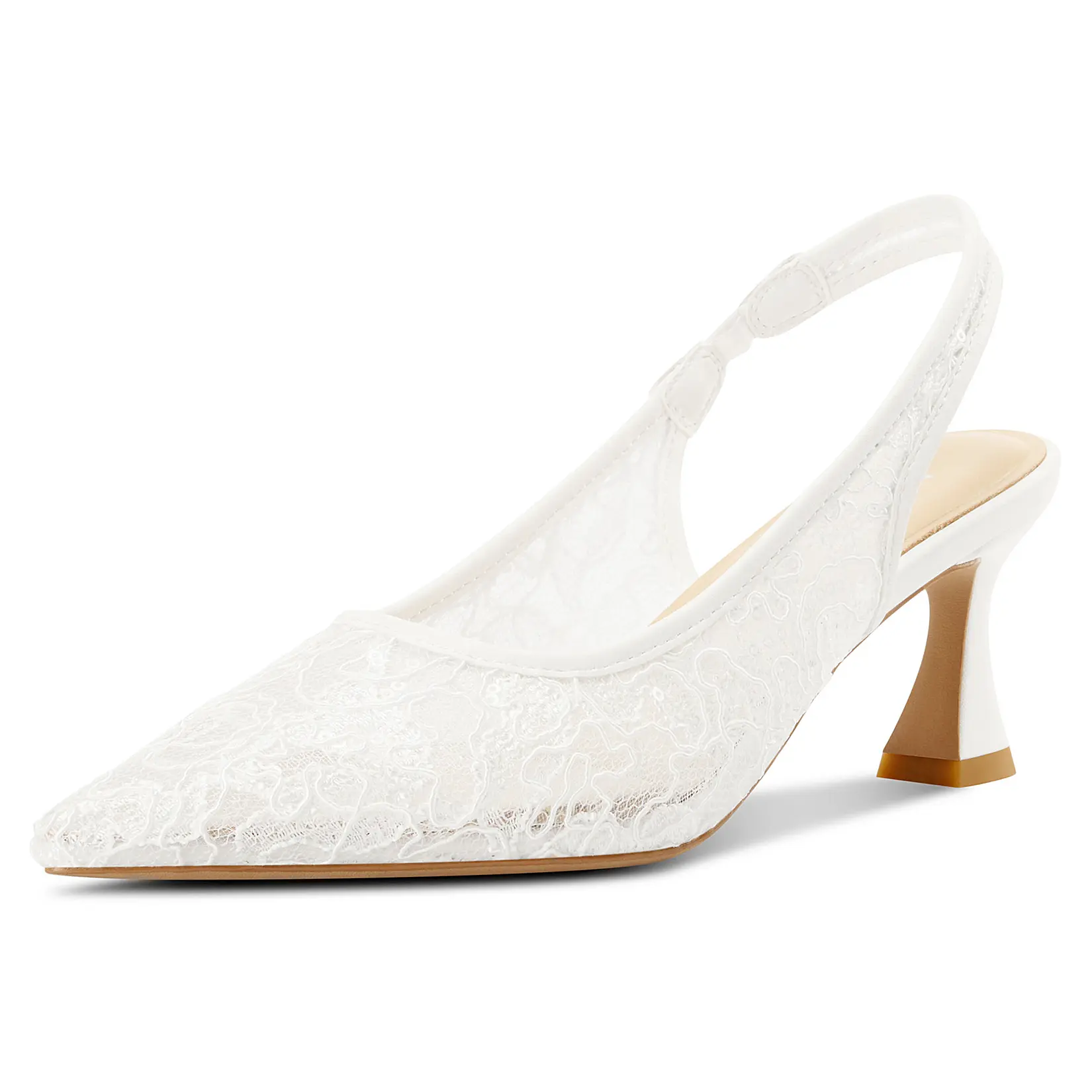 Aachcol Womens Lace Mesh Slingback  Closed Pointed Toe Wedding Pumps Kitten  Bridal Dress Shoes 2.5 Inches heel
