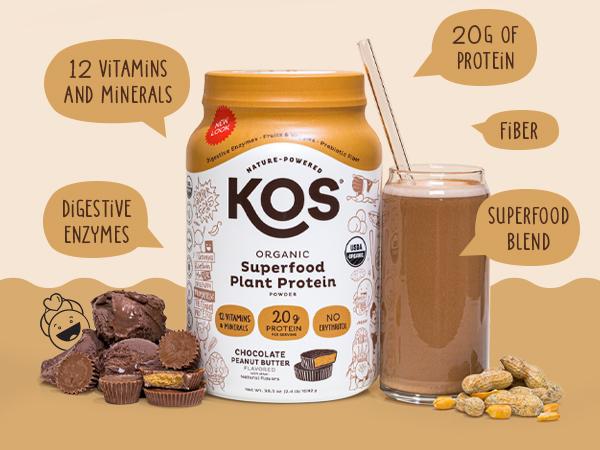 KOS Organic Plant Protein, Salted Caramel Coffee, 15 servings