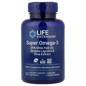 Life Extension Super Omega-3, EPA/DHA Fish Oil, Sesame Lignans & Olive Extract, 60 Enteric Coated Softgels