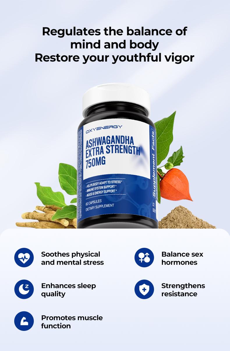 Oxyenergy Ashwagandha,for Cortisol Balance,Mood,Stress and Energy Support,750mg High Potency Extra Strength,60 capsules/bottle Fitness Oxyenergy Ashwagandha,for Cortisol Balance,Mood,Stress and Energy Support,750mg High Potency Extra Strength,60 capsules/bottle Fitness