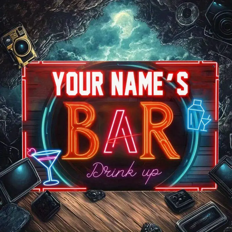 Custom "YOUR NAME'S BAR" 1pc Rustproof Coating Aluminum Non-Light-Up Personalized Bar Sign - Retro Man-Space Tough Home Decor Plaque, Ideal Gift for Husbands, Home Spaces