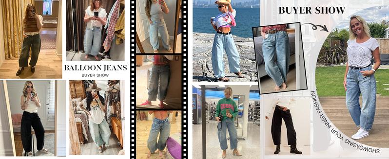 PiePieBuy Women's Vintage Boyfriend Jeans Baggy Wide Leg Denim Pants with Mid Rise Barrel Leg Ankle Length Loose Trouser Bottom Style Cute Blue Womenswear Casual Fit Fabric Pockets