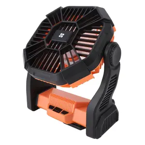 Outdoor Camping Fan Professional Efficient USB Rechargeable Tent Fan Camping Fan with LED Lantern for Camping Outdoor Orange