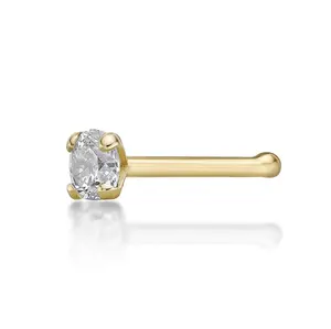 14K Gold Straight Bone Diamond Nose Stud - 22G