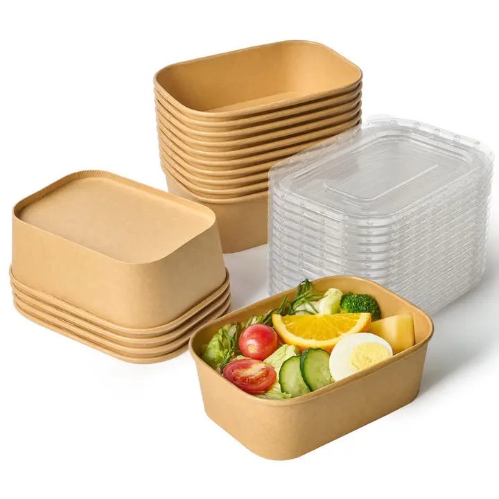Bulk Food Containers with Lids | Paper Bowls for Salads, Pasta, Fries | BPA Free | Restaurant Supply