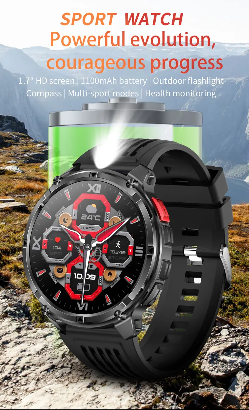 2026 Manly Style Smart Sports Watch for Men, Running Compatible with iPhone & Android - Wearable Device with LED Lights, Wireless Phone Call, Message, Voice Control, Weather, Stopwatch, Timer, 2026 Manly Style Sports Watch Gift for Men Dad Father