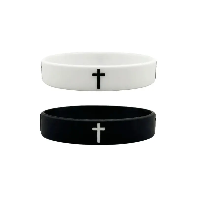 Pulex 2pcs Minimalist Cross Embossed Wristbands for Men Women & Teens Unisex Adult Bands 190mm 12mm Lightweight Durable Flexible Material One Size Fits All