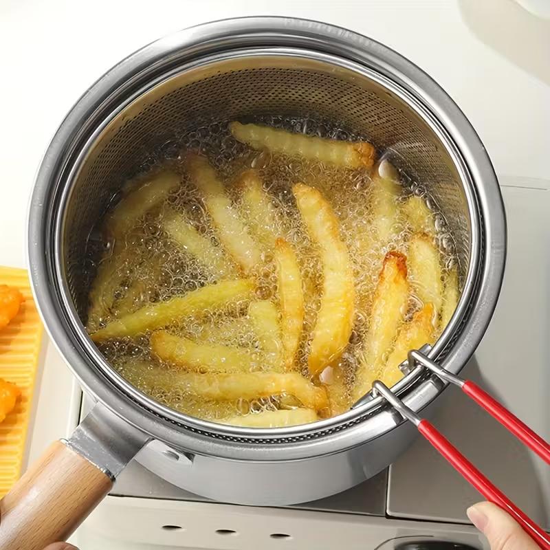 Stainless Steel multifunctional fryer- Deep fryer with basket-Non-Stick Saucepan-Deepfryer-Kitchenmusthaves-Suitable for Induction & Gas Stoves