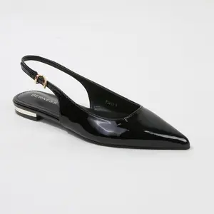 BERNESS Fabia Patent Leather Pointed Slingback Flats for Women Smooth Glossy Upper Adjustable Strap Low Profile Sole Office & Dressy Occasions Girl Footwear Walking Shoes