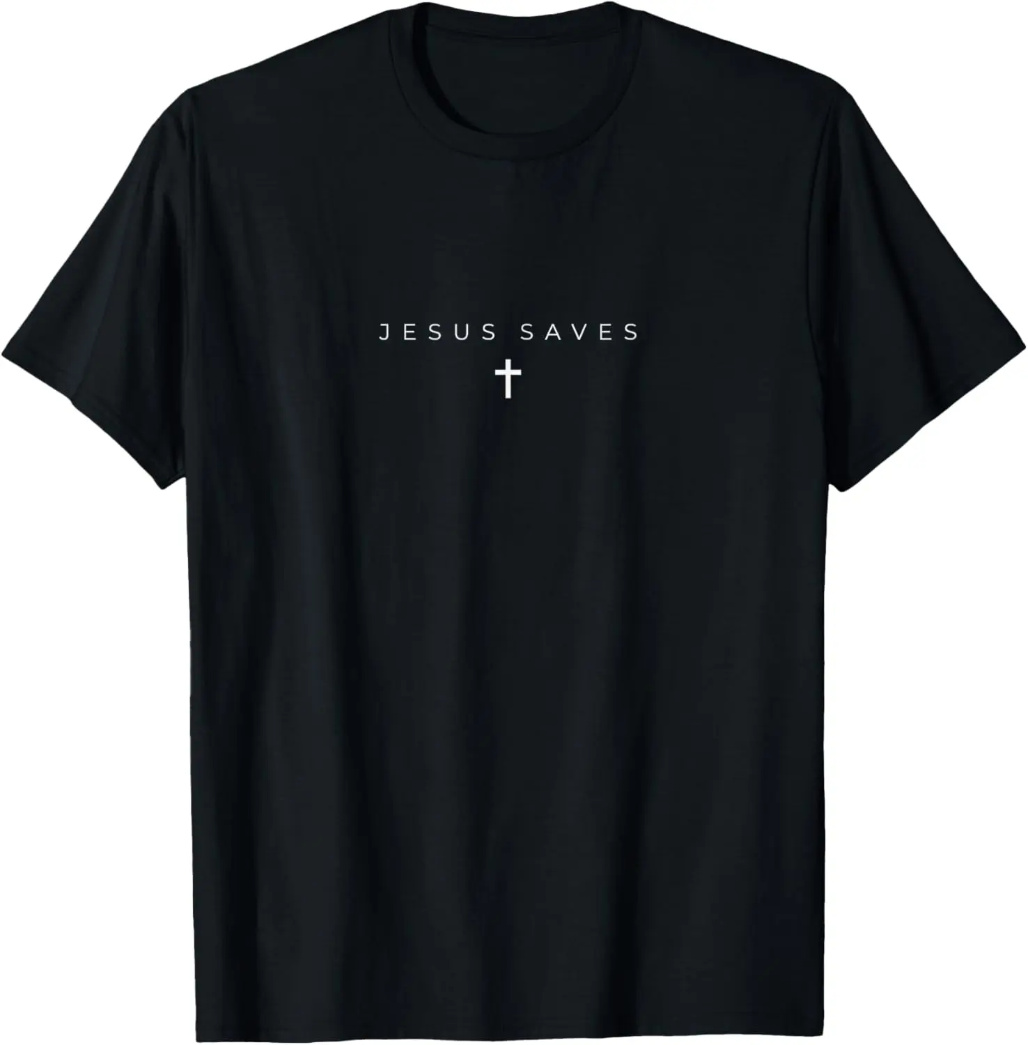 Men's Short-Sleeve Casual Classic Christian T-Shirt - Subtle Jesus Saves Cross Design, Religious Faith Top, Shortsleeve, Round Neck, Menswear, Fabric, Cotton