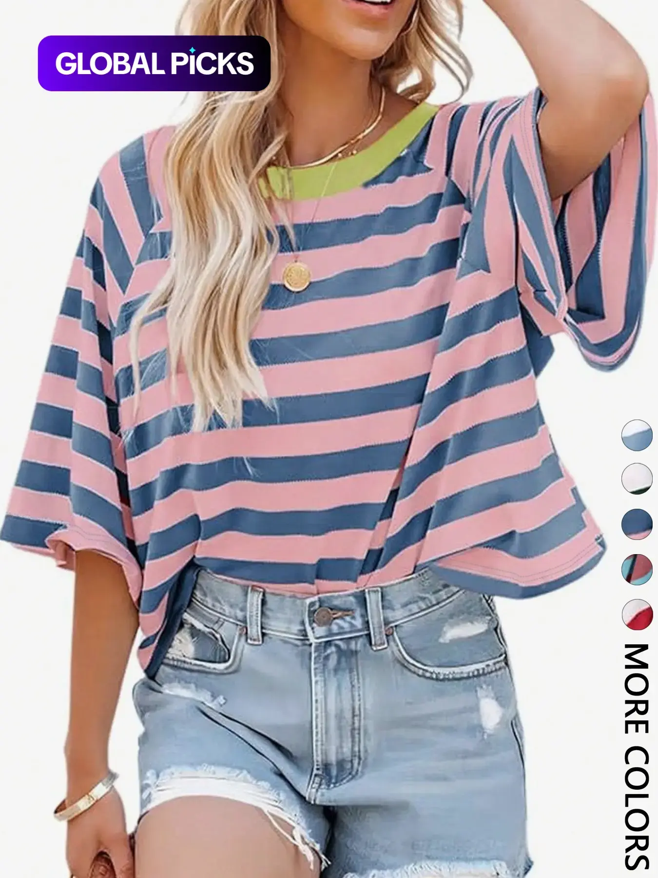 1 Piece Casual Minimalist Striped Pattern Round Neck Short Sleeve Loose Women's T-Shirt, Suitable For Summer, Oversized T Shirt, Casual Striped Top