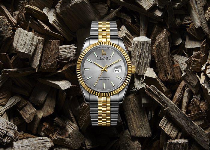 BUREI Men's Classic Luxury Watch Stainless Steel Waterproof Machine Watch Fashion Double Watch Date Sapphire Crystal