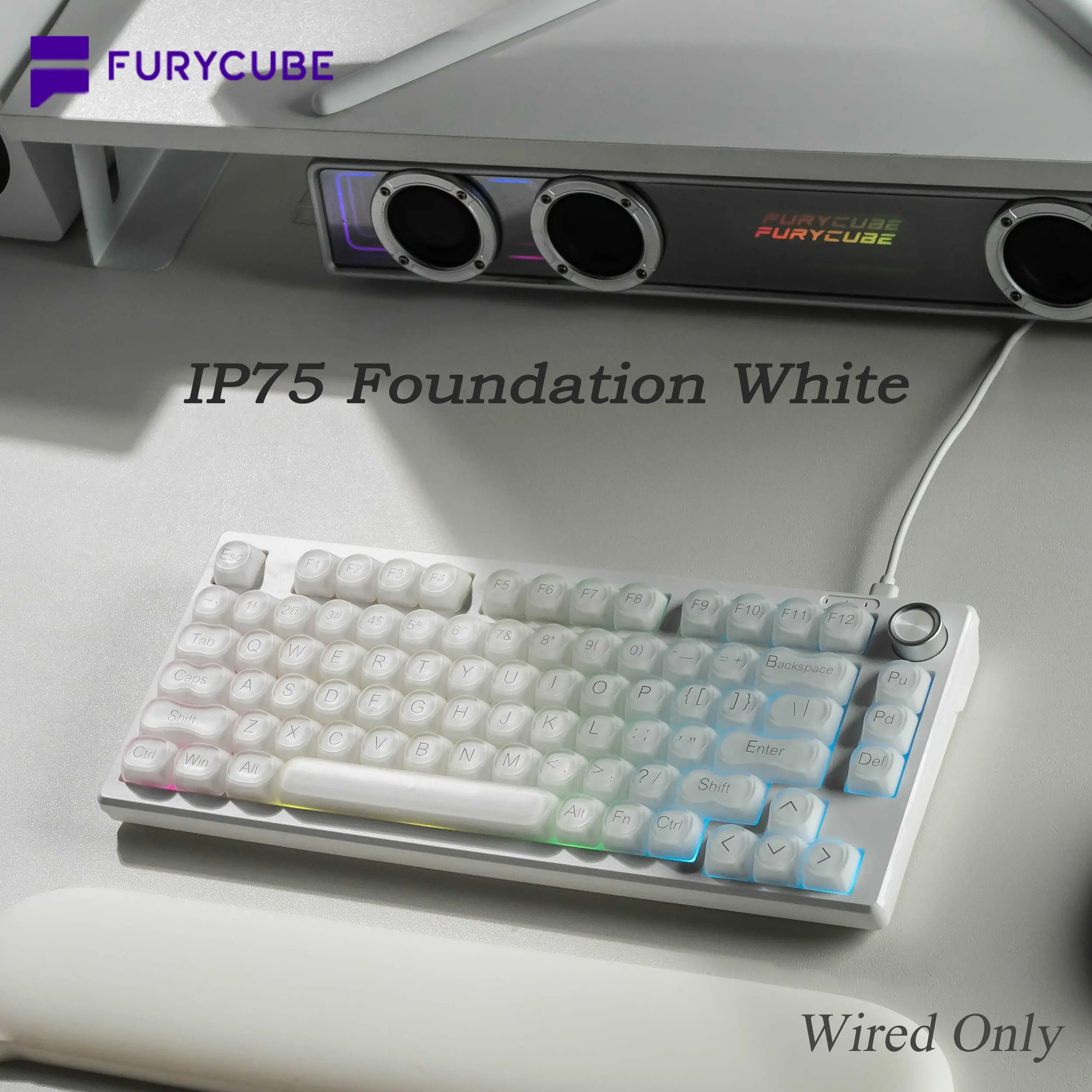 FURYCUBE IP75 75% Gaming Keyboard with Media Knob, RGB Backlit, 80