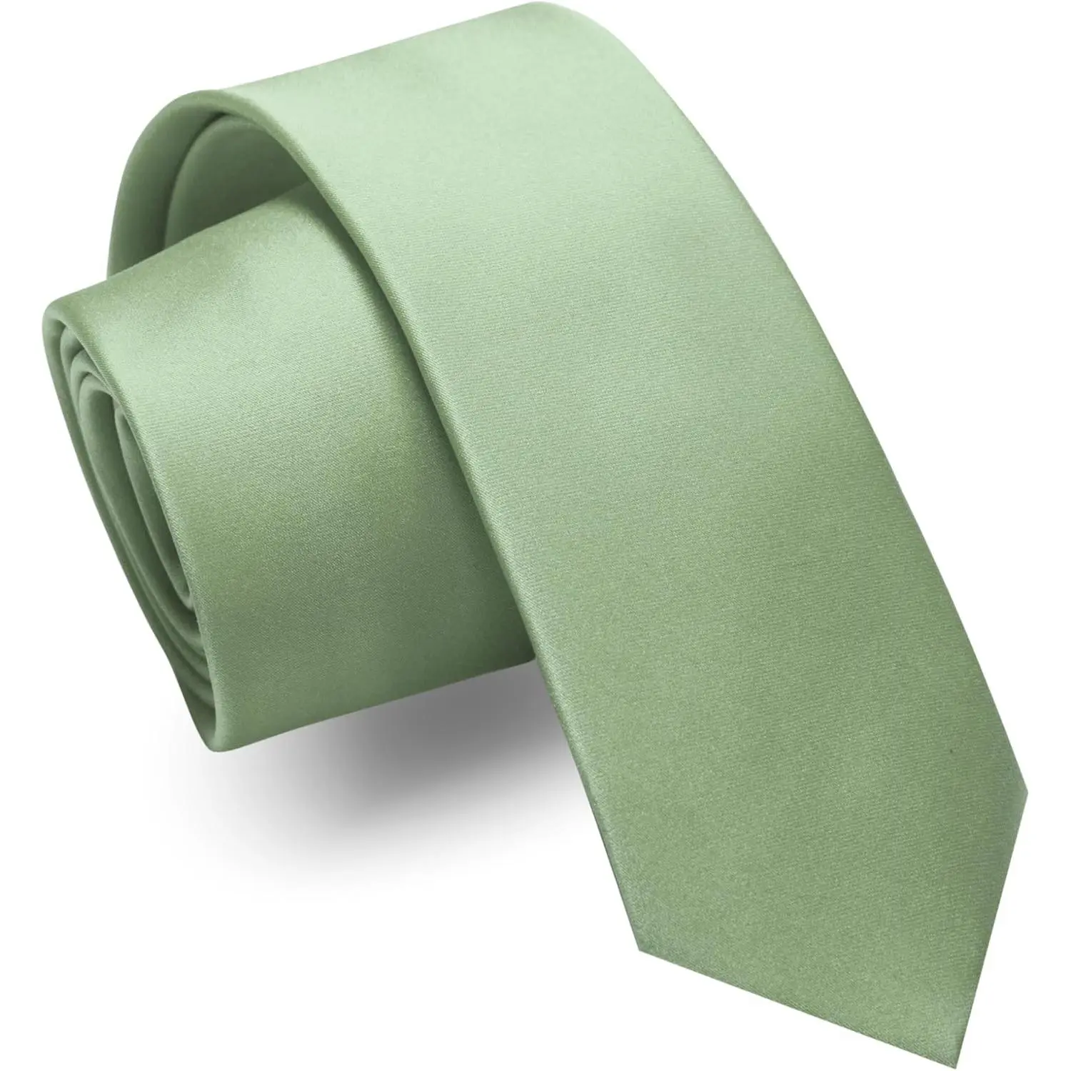 Men's Thin Plain Solid Fabric Necktie - 2.4-Inch (6cm) Width Skinny Cut, Professional Business & Wedding Formal Accessory for Males