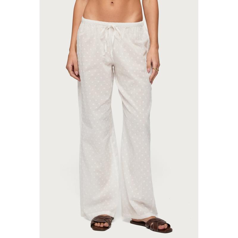 Embroidered Polka Dot Sheer Cotton Pants