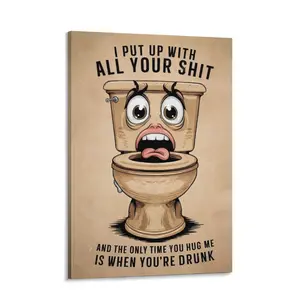 Funny Bathroom Toilet Canvas Poster - Humorous Toilet Wall Decor For Bathroom Bar Or Pub Novelty Home Wall Decor Canvas Art Poster
