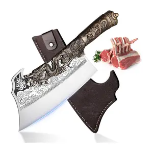 ROCOCO Butcher Knife Heavey Duty Cleaver Knife for Meat Bone Cutting 9.5" Cool Big Viking Camping Chopper Cutter with Sheath Birthday Father Mother Christmas Gift Idea Men