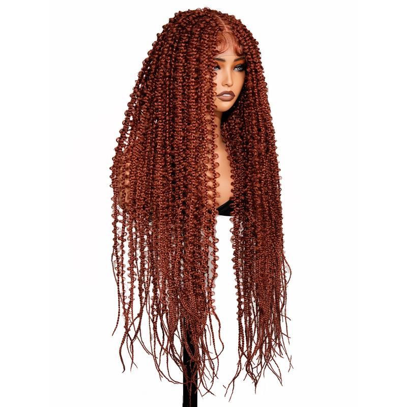 SuperNova 36 Inch #350 Copper Brown Lace Front Knotless Butterfly Box Braided Wig – Long Synthetic Braids for Women Party & Everyday