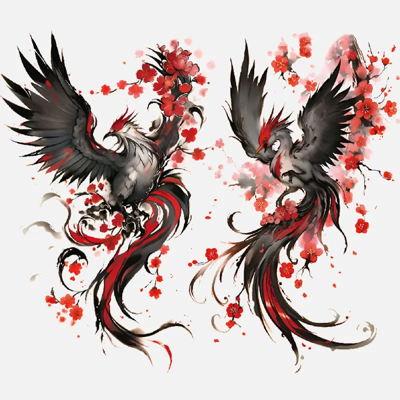 Large Temporary Tattoo Stickers, Deep Peony Phoenix Design, Waterproof Body Art, Lasts 2-5 Days, Suitable for Men & Women