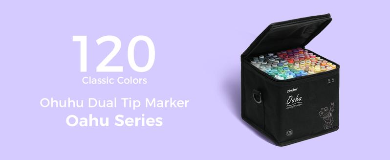 Ohuhu Alcohol Based Markers: Chisel & Fine - 120-color - Double Tipped Art Marker Set for Artist Designer Adults Coloring Illustration - AP Certificated - Refillable - Chisel and Fine Dual Tips - Oahu Series of Ohuhuart