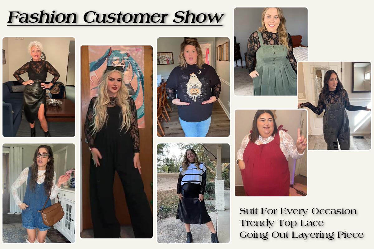 Chicovar Mesh Lace Undershirt for Women, Sheer Long Sleeve Layering Top, Lace Mesh See-Through Blouse, Fall Essential OOTD, Grunge Style, Streetwear Fashion, Festival Outfit, Westernfashion