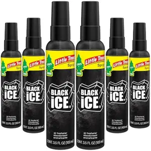 LITTLE TREES Car Air Freshener | Spray Provides a Long-Lasting Scent for Auto or Home | On-the-go Freshness | Black Ice, 6 Air Fresheners