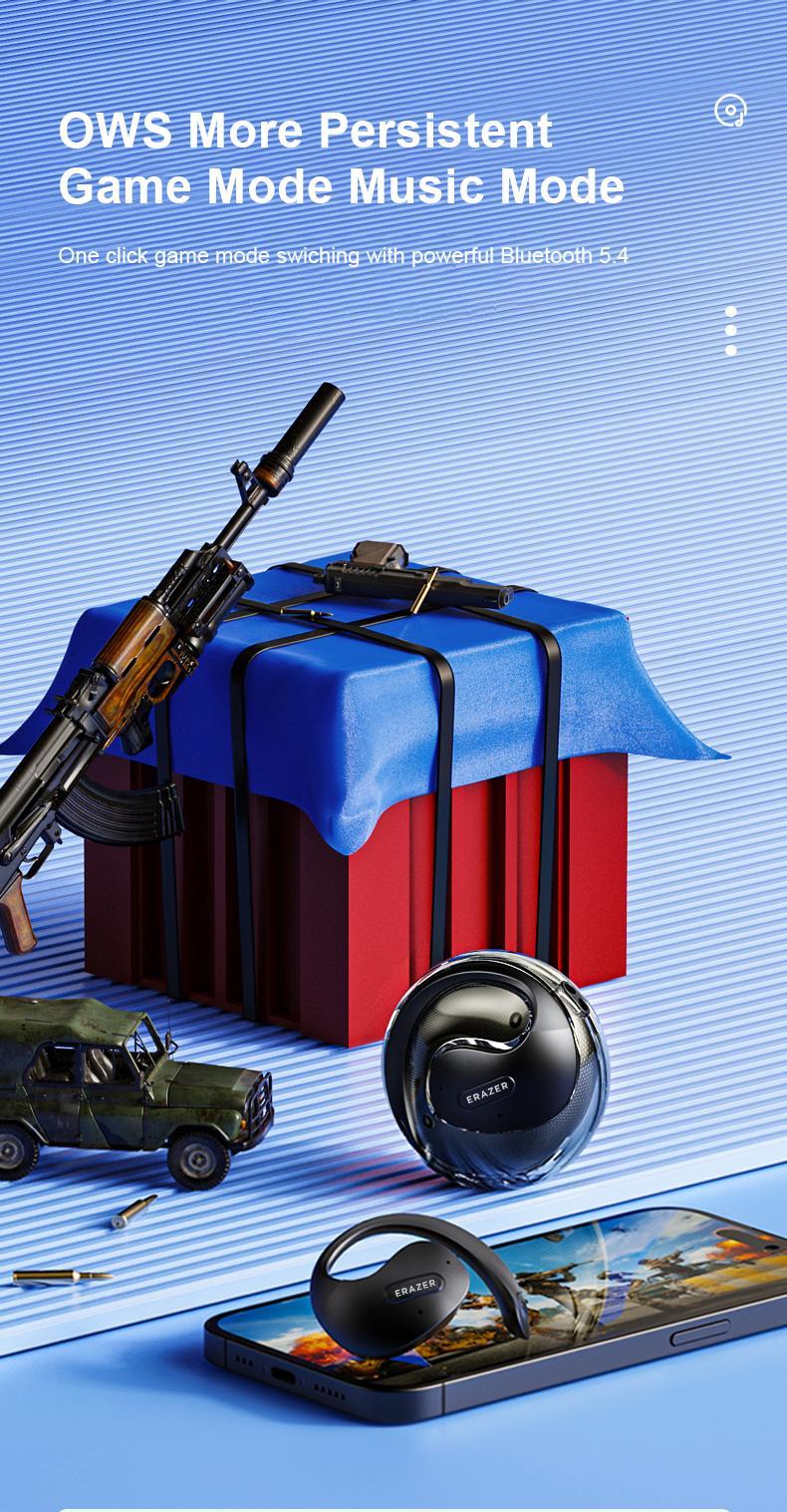 Erazer X15 Pro Open Ear Ergonomic Ear-Hook Earbuds, Immersive True Wireless Bluetooth Stereo Headphones with Mic, Rechargeable Touch Control Waterproof Earphones for Sport, Gym, Music, Gaming