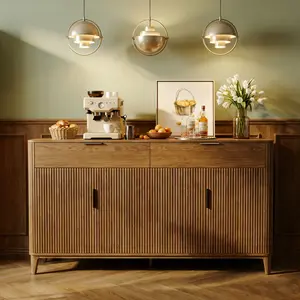 TOKSOM Buffet Sideboard Cabinet with Storage,55" Fluted Cabinet Storage Cabinet with Drawer & Adjustment Shelf  Modern Console Cabinets for Kitchen,Living Room,Walnut/White