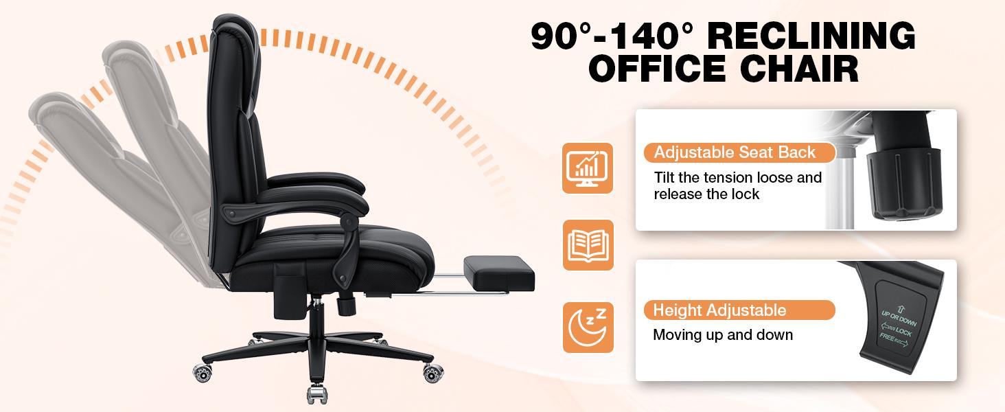 HOFFREE Kneading Massage Office Chair with Heat 500lbs Ergonomic Desk Chair with Footrest and Lumbar Support Pillow PU Leather Executive Computer Chair for Heavy People (Black)