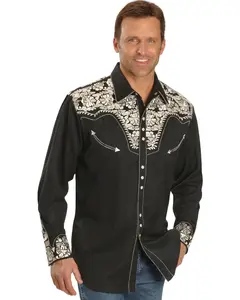 Scully Men's Embroidered Gunfighter Long Sleeve Pearl Snap Western Shirt - P-634-Sil