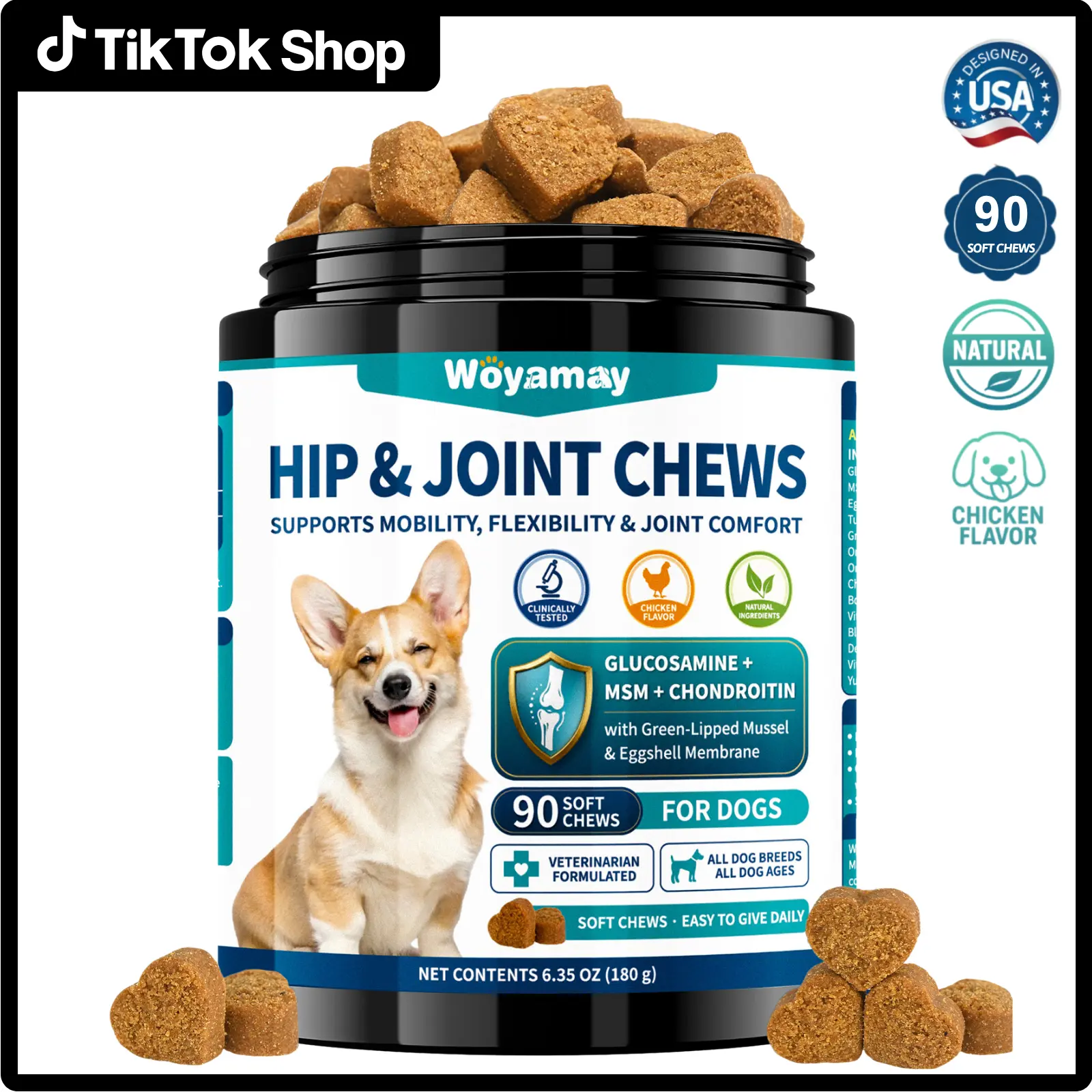 Advanced Dog Hip & Joint Supplement, Glucosamine, MSM, Chondroitin, Multi-Vitamins and Green Lipped Mussel Support Dog Joint Health, Hip and Joint Chewables for Dogi s Hu man Puppy All Breeds - Chicken Flavor #tiktokshopbacktoschool