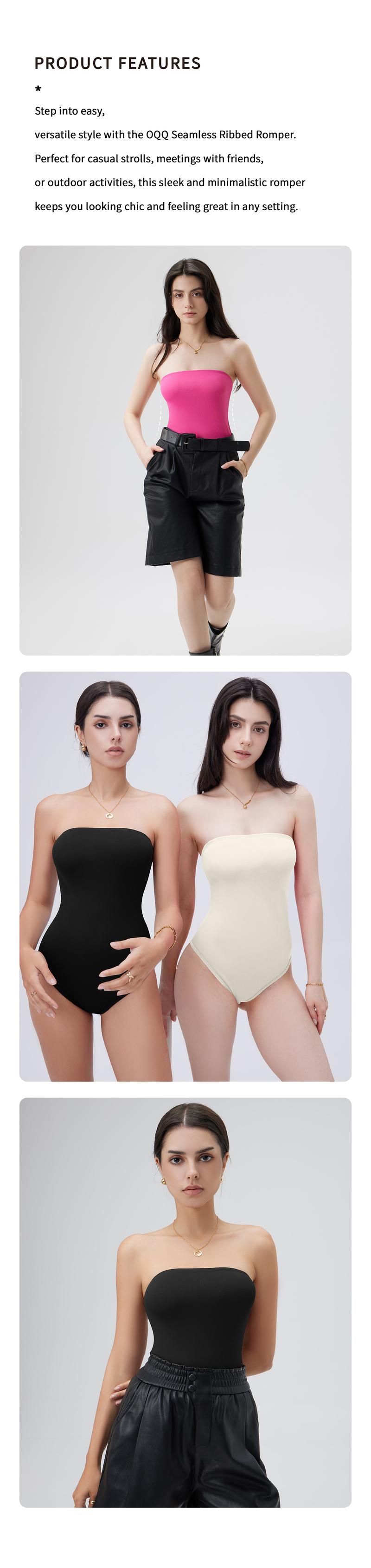 OQQ-Nine cents Womens Tube Bodysuits Strapless Basic Sleeveless Stretch Classic-Fit Tops Sexy Bodysuits