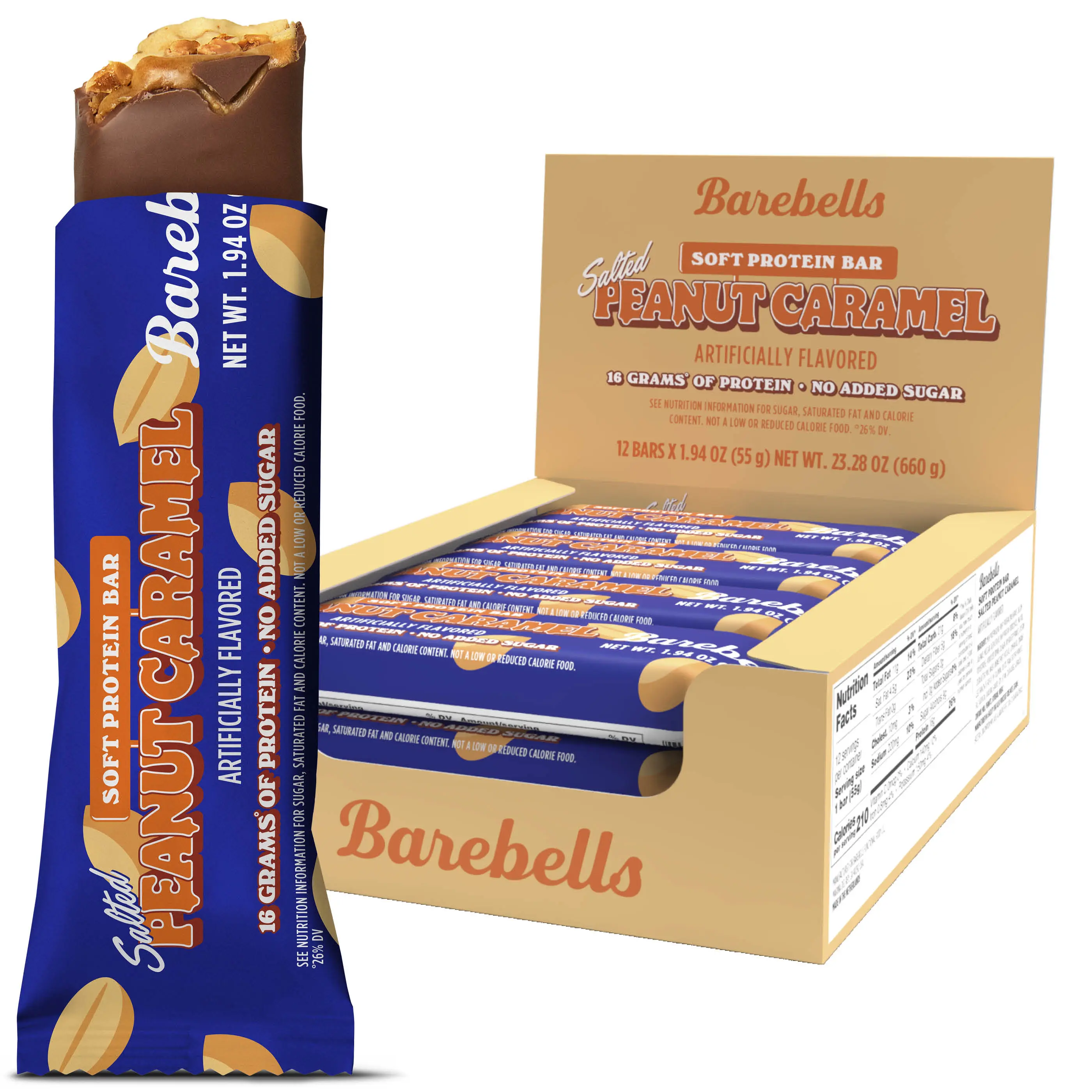 Barebells Soft Protein Bars Salted Peanut Caramel - 12 Count, 1.9oz Bars - Protein Snacks with 16g of High Protein - Chocolate Protein Bar with 2g of Total Sugars - Soft Protein Snack & Breakfast Bars