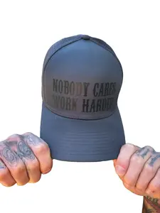 TheDriveClothing WORK HARDER GREY FLEXFIT HAT– Mid-Profile Flexfit Trucker Cap, Breathable Mesh Back, Structured Five-Panel Streetwear Hat