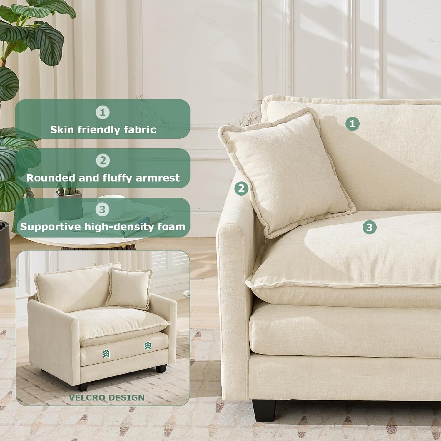 149.6” Modular Sectional Sofa Couch Oversized Convertible Couches 4 Seater Chenille Deep Seat Cloud Couch with Pillows for Living Room, Apartment, Office, Beige