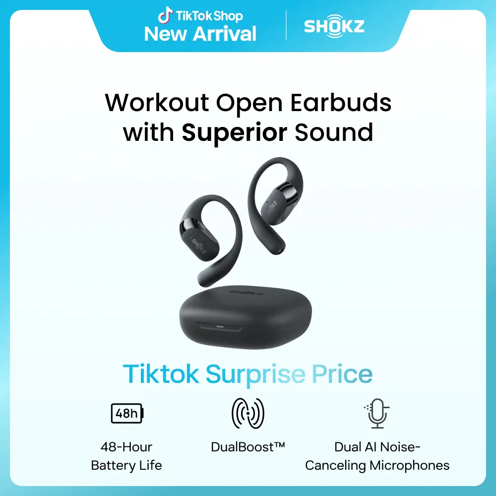 SHOKZ OpenFit 2 Open-Ear True Wireless Bluetooth Headphones with Audio, Button, Dynamic Driver, 48-Hour Battery Life, DualBoost Sound, Microphone, Fast Charging, IP55 Water-Resistance, Find My Earbuds Feature,back to school,back to school haul