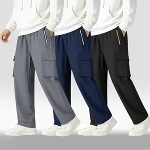 Men’s quick-dry cargo work pants with multiple pockets—loose straight cut, wrinkle-resistant, abrasion-resistant, breathable—ideal for outdoor activities, commuting, mountaineering, and casual wear