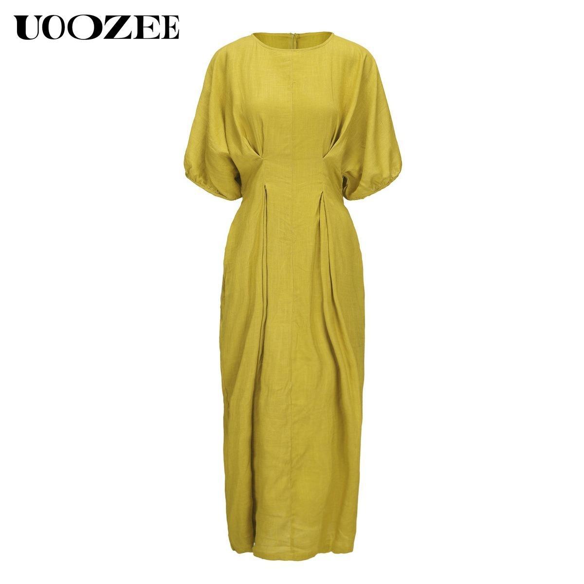 Women's Half Sleeve Loose Plus Size Long Skirt - Solid Color, Round Neck, Casual Summer Comfort, Daily Elegance, Linen Fabric, Comfortable and Breathable, Daily, Commuter Dress Springtok (the size is too large, it is recommended to order a size smaller)