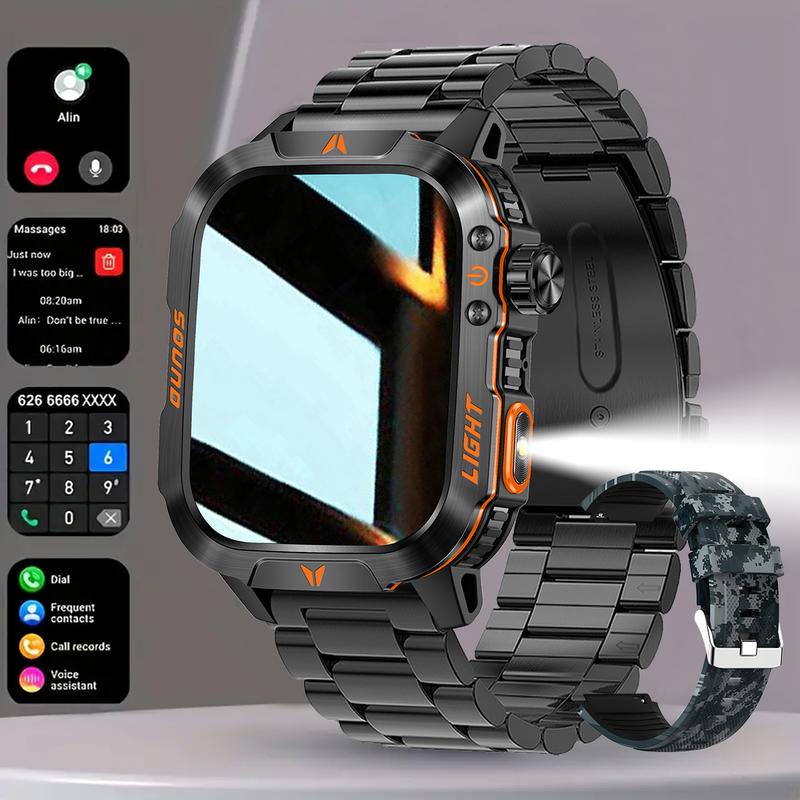 COANR active New 2.01" Outdoor Smartwatch for Men - Large Touchscreen Water Resistant Activity Monitor Wireless Calling 100+ Sports Modes iPhone Android Sync IP68  Black Smart Watch Fitness Device Wearable Charging Large Screen  with LED Flashlight