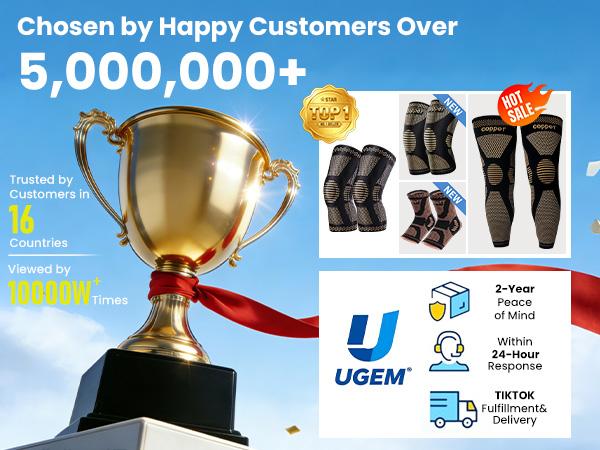 UGEM 2 Pack Knee Braces for Knee Pain Compression Sleeves with Patella Gel Pad & Side Stabilizers for Meniscus Tear ACL & Arthritis Relief