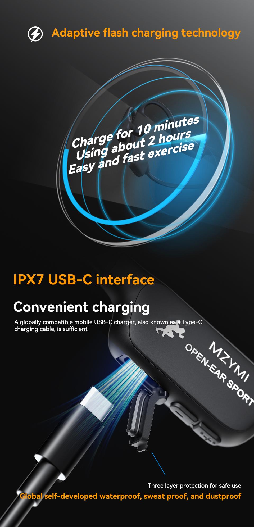 MZYMI i18Pro Bone Conduction Headphones Wireless V6.0 Open-Fit Ear Clip with Microphone Bluetooth 240mAh Fast Charge TYPE-C Sport Earbuds Sweat- and Dust-Repellent for Active Use - Electronic