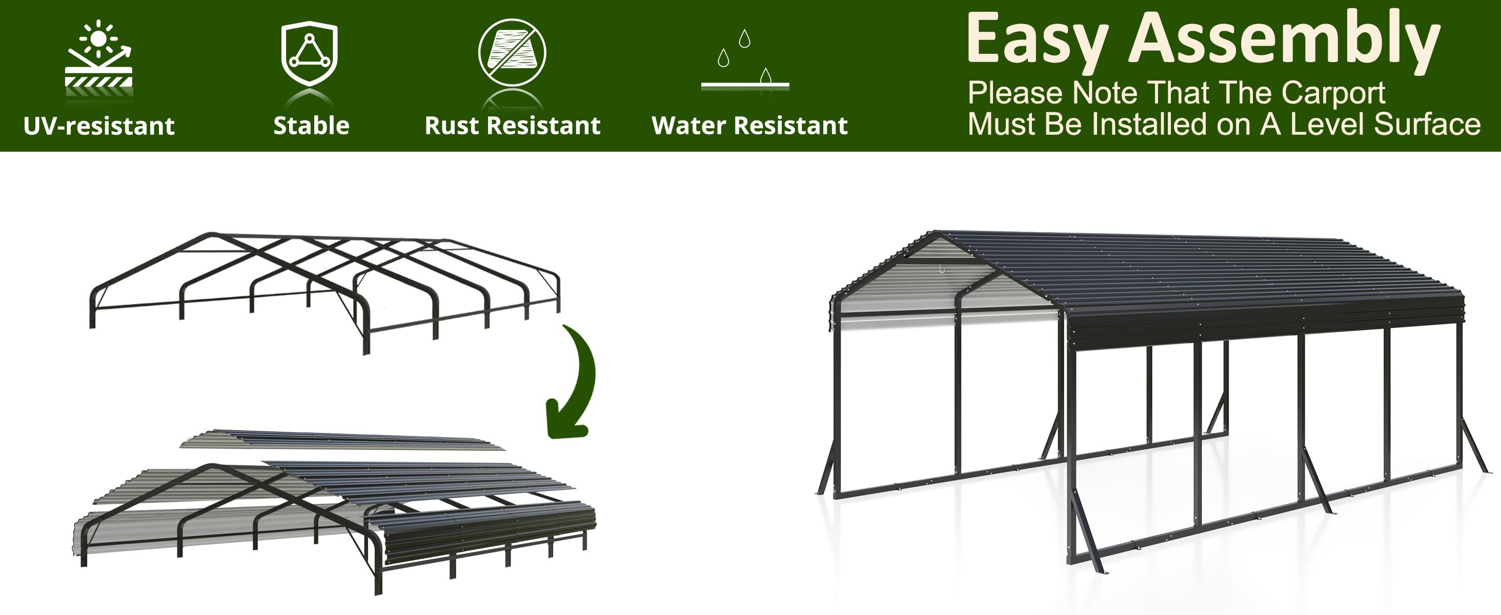 Metal Carport with Enhanced Base Outdoor Heavy Duty Garage Galvanized Car Shelter for Pickup, Boat, Car and Tractors