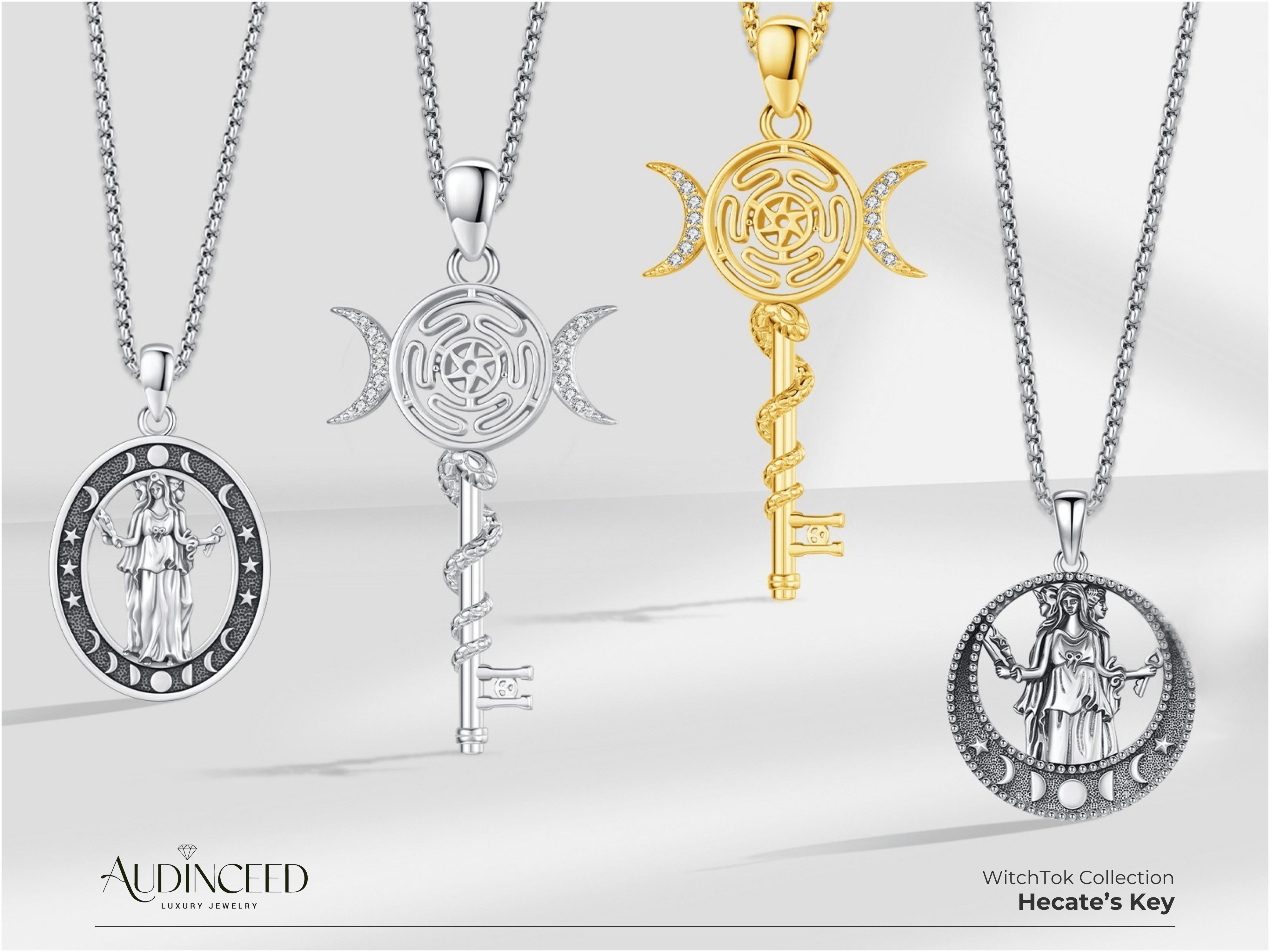 Audinceed Hecate's Key S925 Sterling Silver Moonstone Necklace, Witchtok Collection, Hekate Triple Moon Goddess Pagan Wiccan Magic Silver Necklace Pendant Protection Blessed Amulet Jewelry Gift for Women Men Audinceed Hecate's Key S925 Sterling Silver Moonstone Necklace, Witchtok Collection, Hekate Triple Moon Goddess Pagan Wiccan Magic Silver Necklace Pendant Protection Blessed Amulet Jewelry Gift for Women Men
