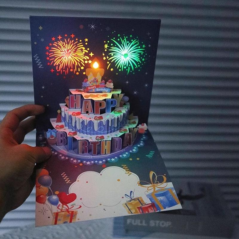 Birthday Cards With Fireworks & Pop Up Cake & Blow-able Music