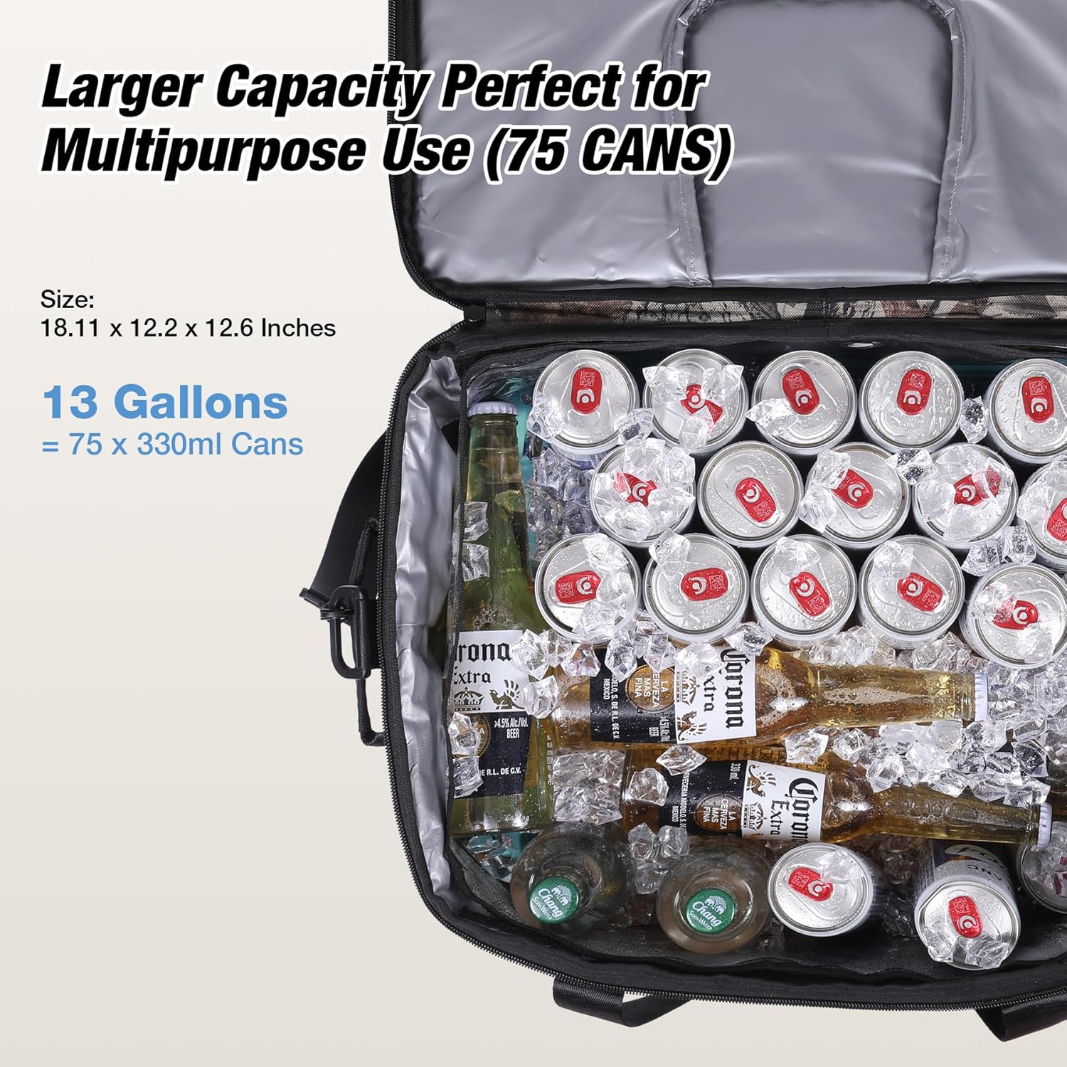 WARMOUNTS Insulated Cooler Bag 75/48 Cans, Soft Sided Portable Lunch Bag Coolers w/Zippered Top, Leak Proof PVC Interlayer, 5-Layer Insulation Large Ice Chest Bag for Travel, Camping, Beach, Picnic