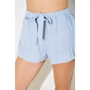 Light Blue Gingham Ruffle Shorts