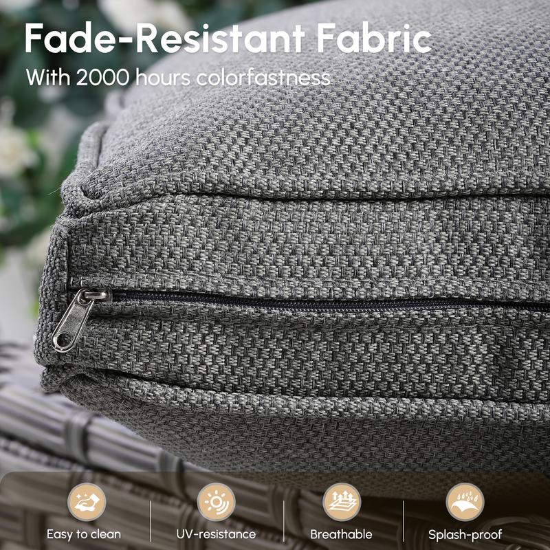 【4 Packages Shipping】Ovios 5 Pieces Outdoor Patio Furniture with 3-Seat Sofa,Rattan Wicker Coversation Set with Swivel Rocking Chair,Balcony Sofa Set with Shiny Solar Powered Coffee Table for Outside Porch Backyard PooL