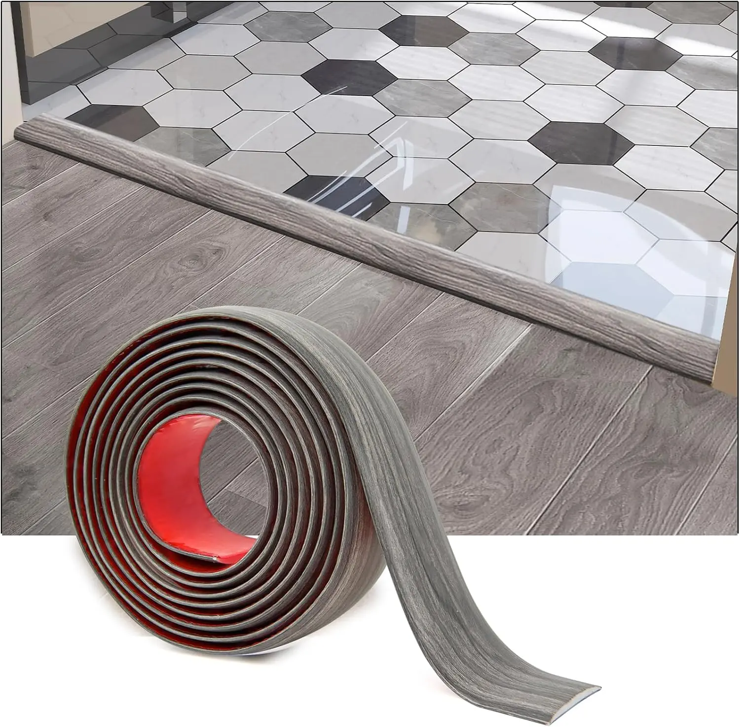 Self Adhesive Vinyl Floor Transition Strip, Laminate Floor Strip Floor Flat Divider Strip for Joining Floor Gaps,Carpet Threshold, Floor Tiles4 FT, 1.57in, Gray